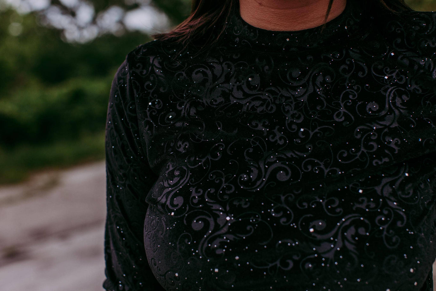 MK414 Tooled leather Velvet Mesh Top