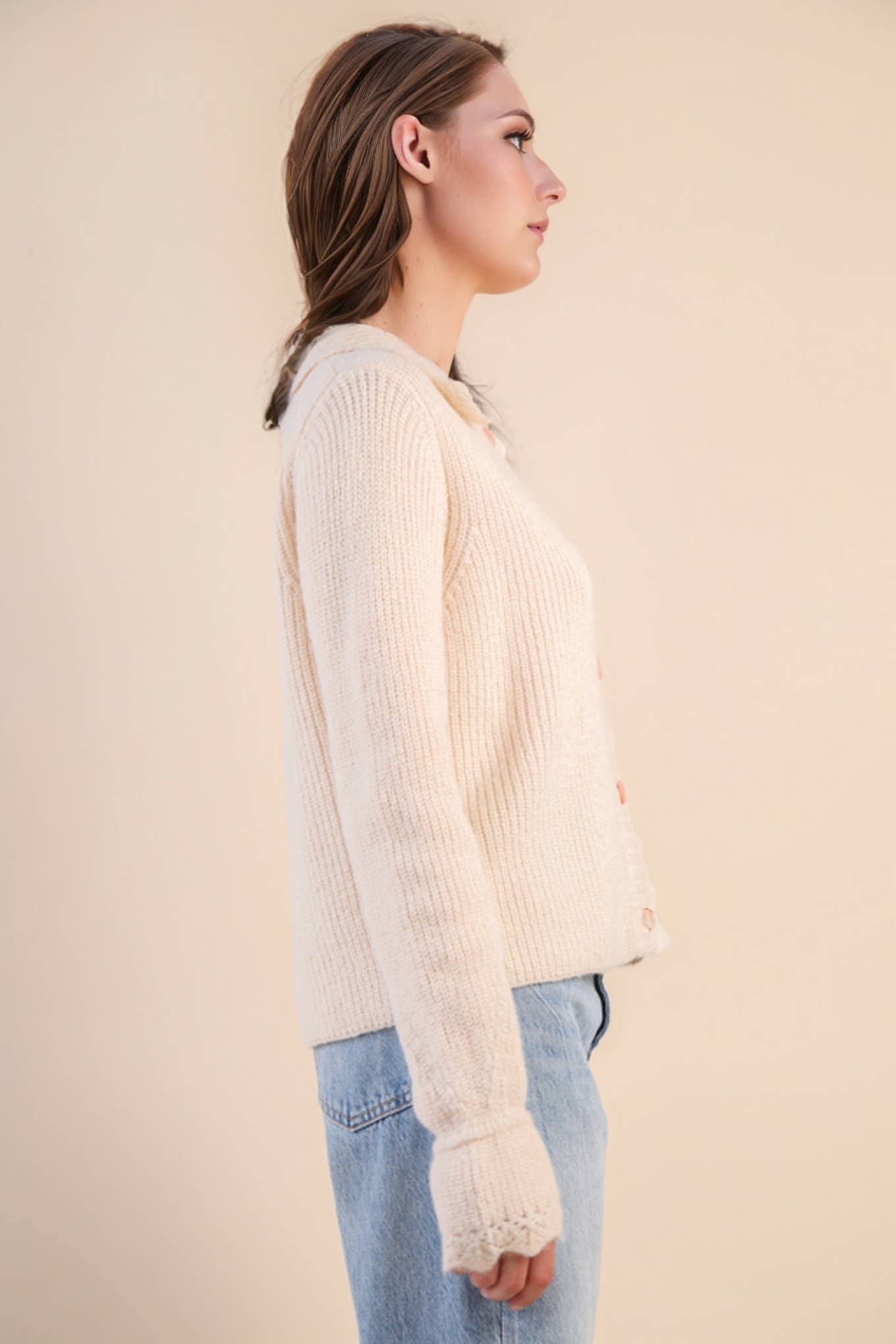 12W3445N-Heart Button Down Knit Sweater Cardigan