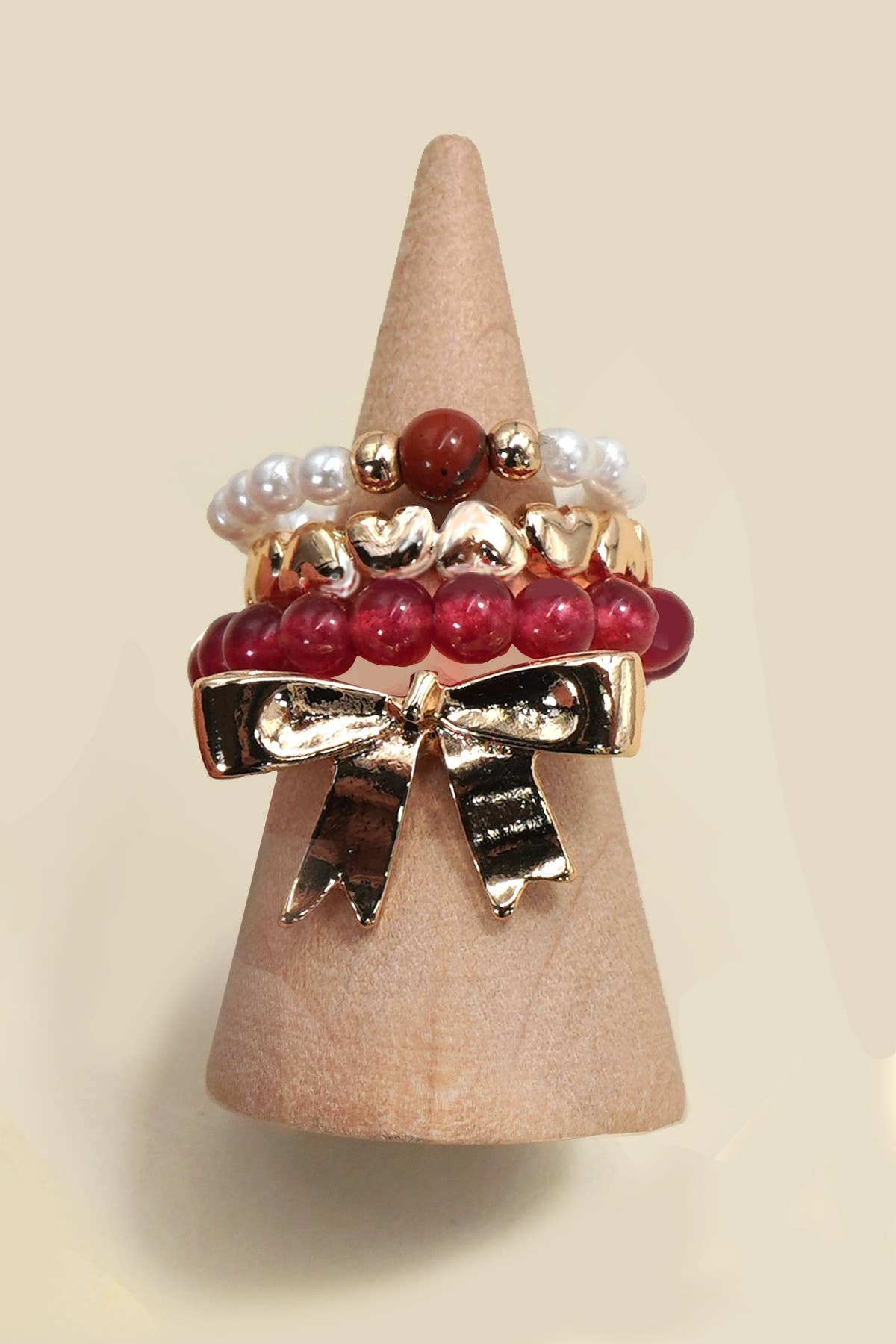 LAYERED MULTI BEADED FLORAL BOW STACKABLE RING SET | 80R053