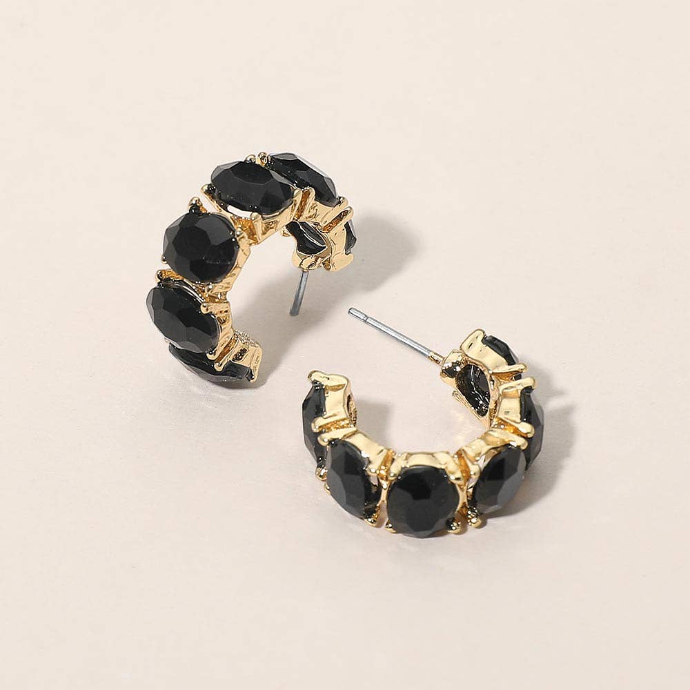 J8. Oval Stone Cluster Hoop Earrings