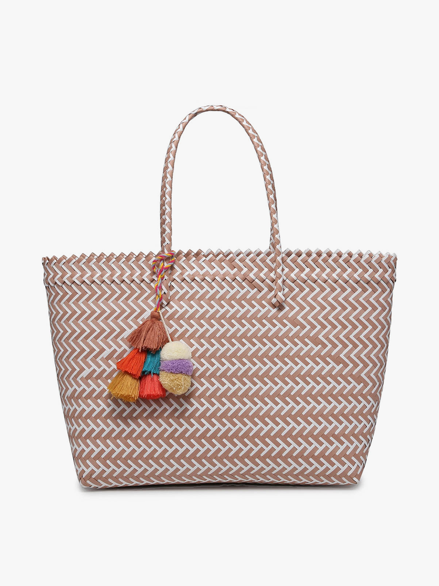 P7 Shelby Large Handwoven Tote w/ Pom-Poms