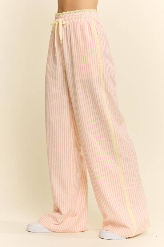 STRIPE LACE TRIM WIDE LEG PANTS