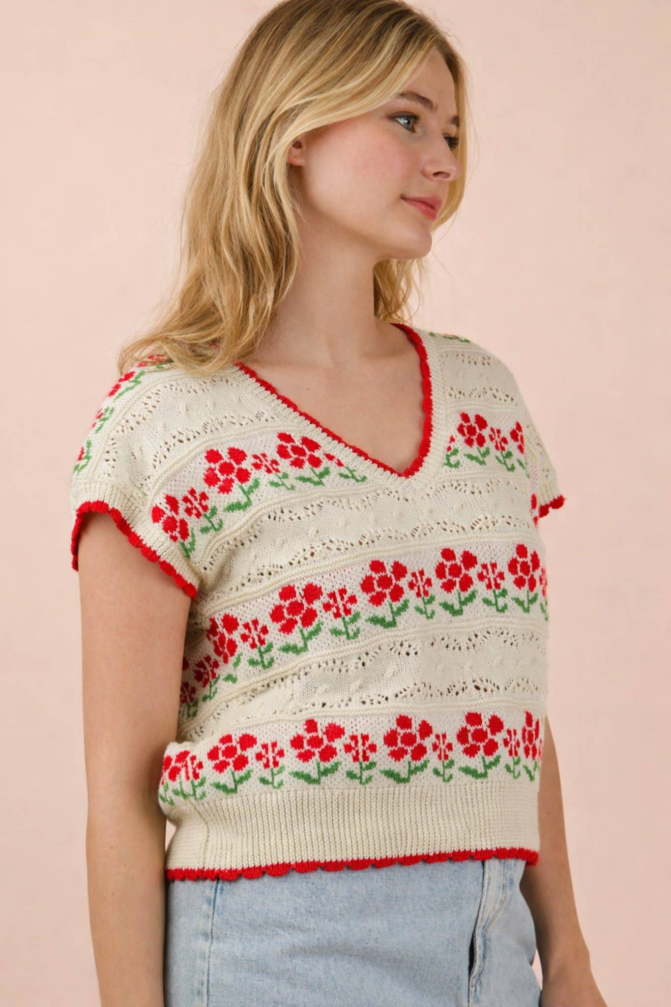 Very J Floral Graphic Knit Sweater Vest