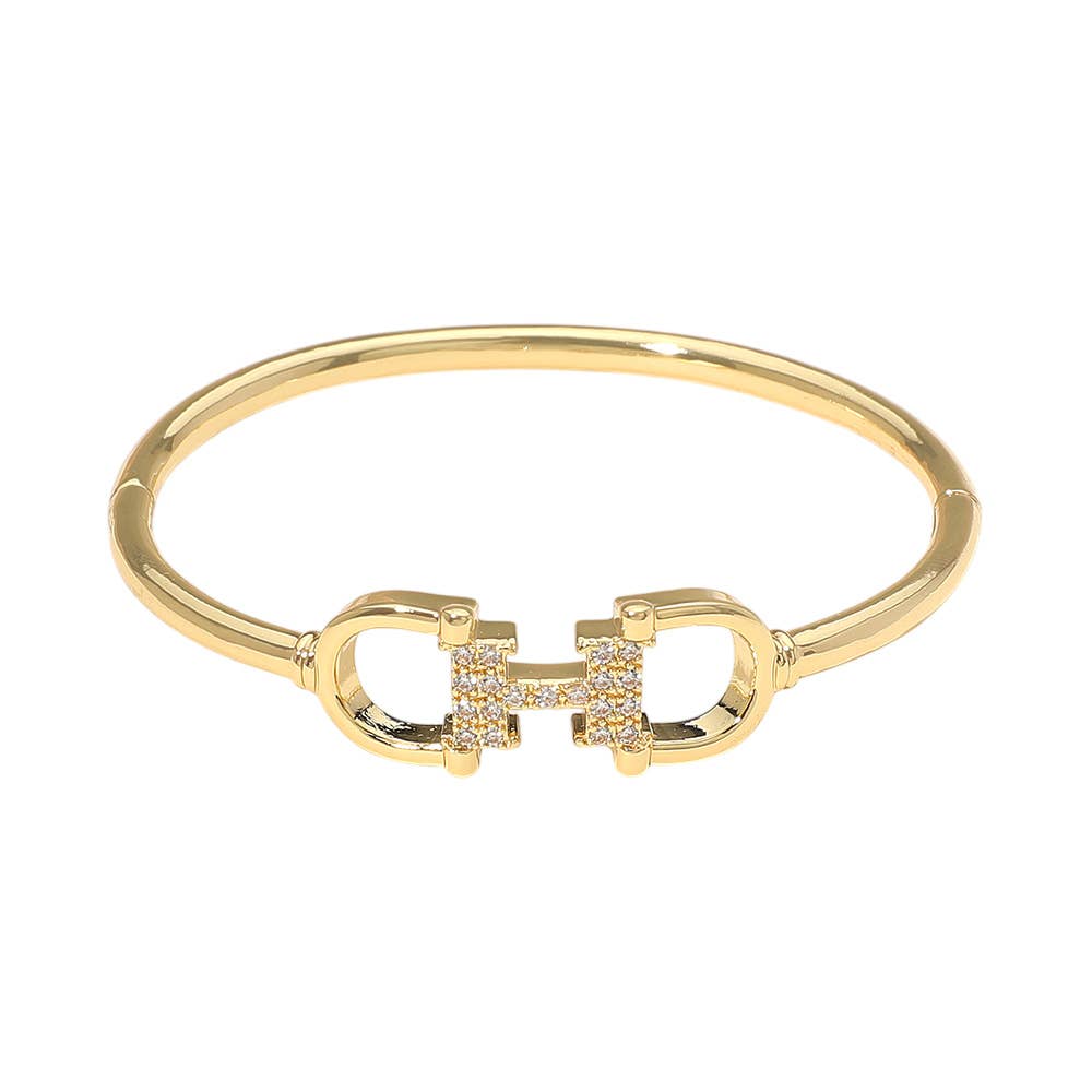 Crystal Accent Horsebit Bangle Bracelet