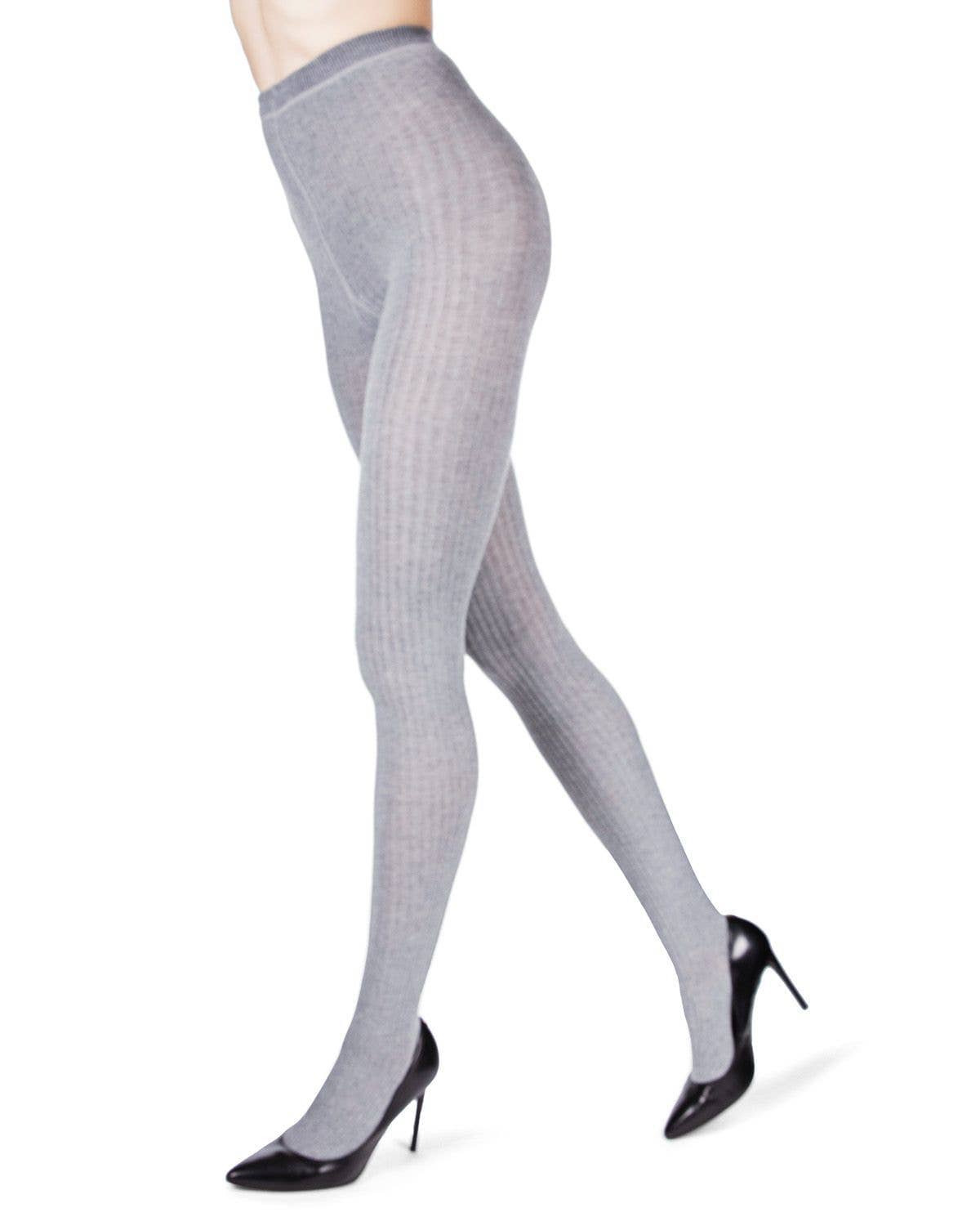MeMoi Boston Ribbed Sweater Tights: Lt Taupe Heather / L-XL
