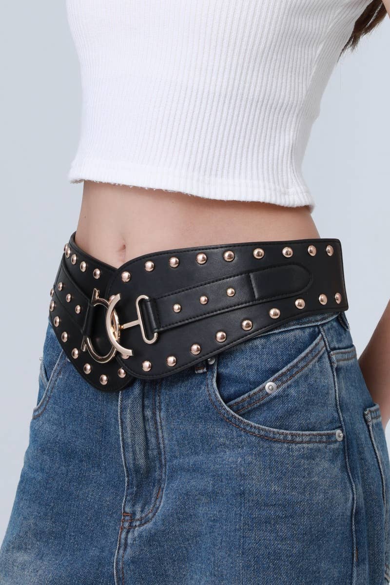 Bohemian Wide Leather Belt – Studded Ethnic Waist Cincher