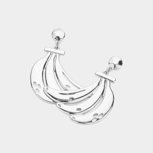 Banana Metal Earrings: Rhodium