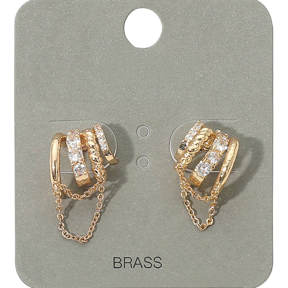 Rhinestone Paved Chain Design Cuff Earrings