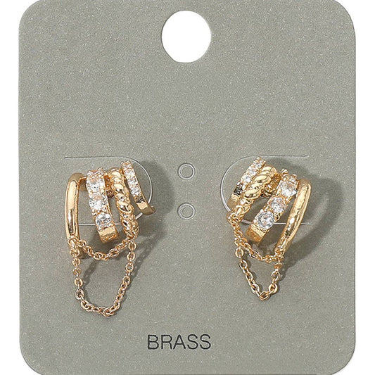 Rhinestone Paved Chain Design Cuff Earrings