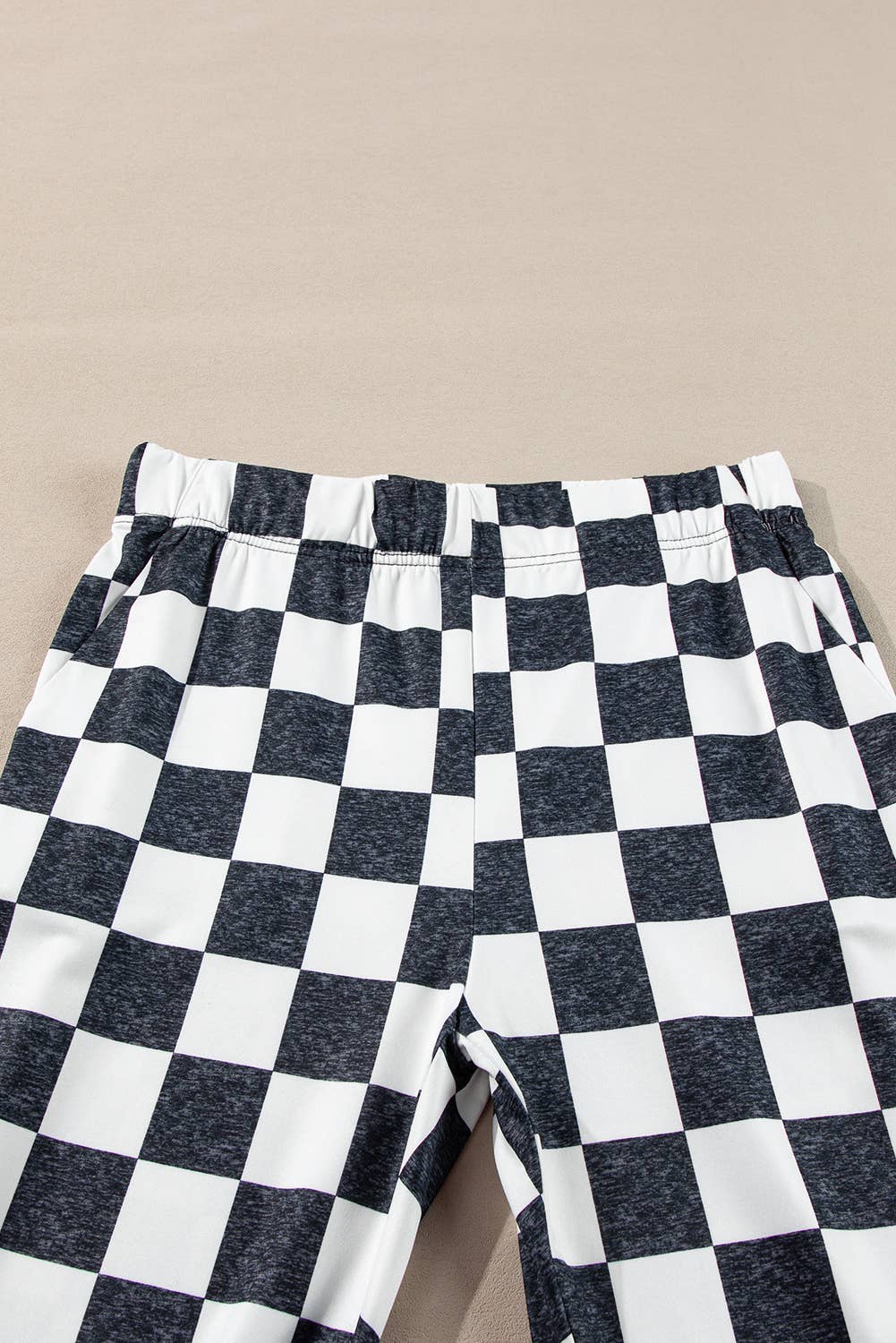 Checkered Pattern High Waist Casual Flared Pants