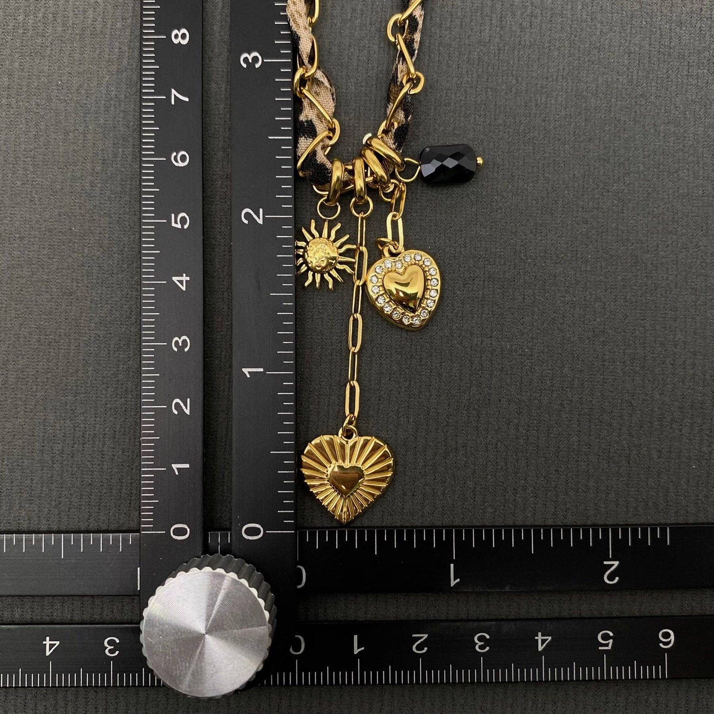 18K Gold Plated SS Heart Charm  Leopard Scarf Necklace - FGS