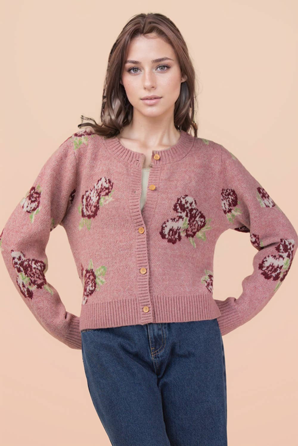 12W3475N-Print & Solid Soft Knit Sweater Cardigan