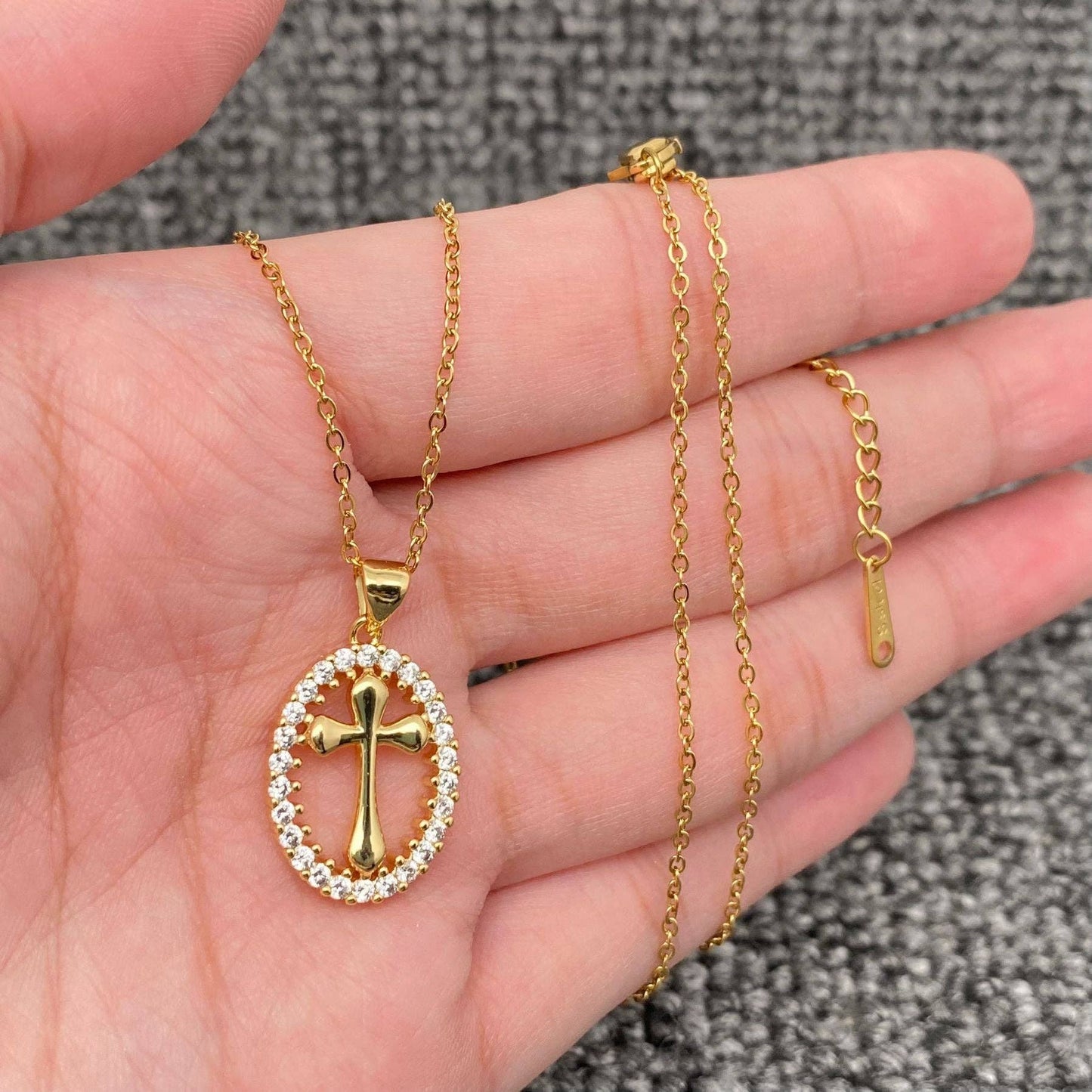 Multi Style Rhinestone & CZ Cross Charm Golden Necklace