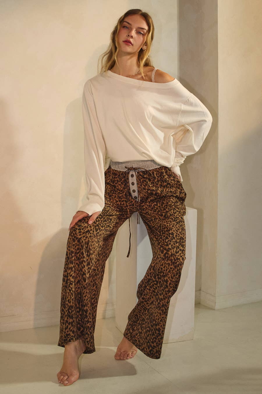 Leopard Print Wide-leg Pants: Brown Leopard / S