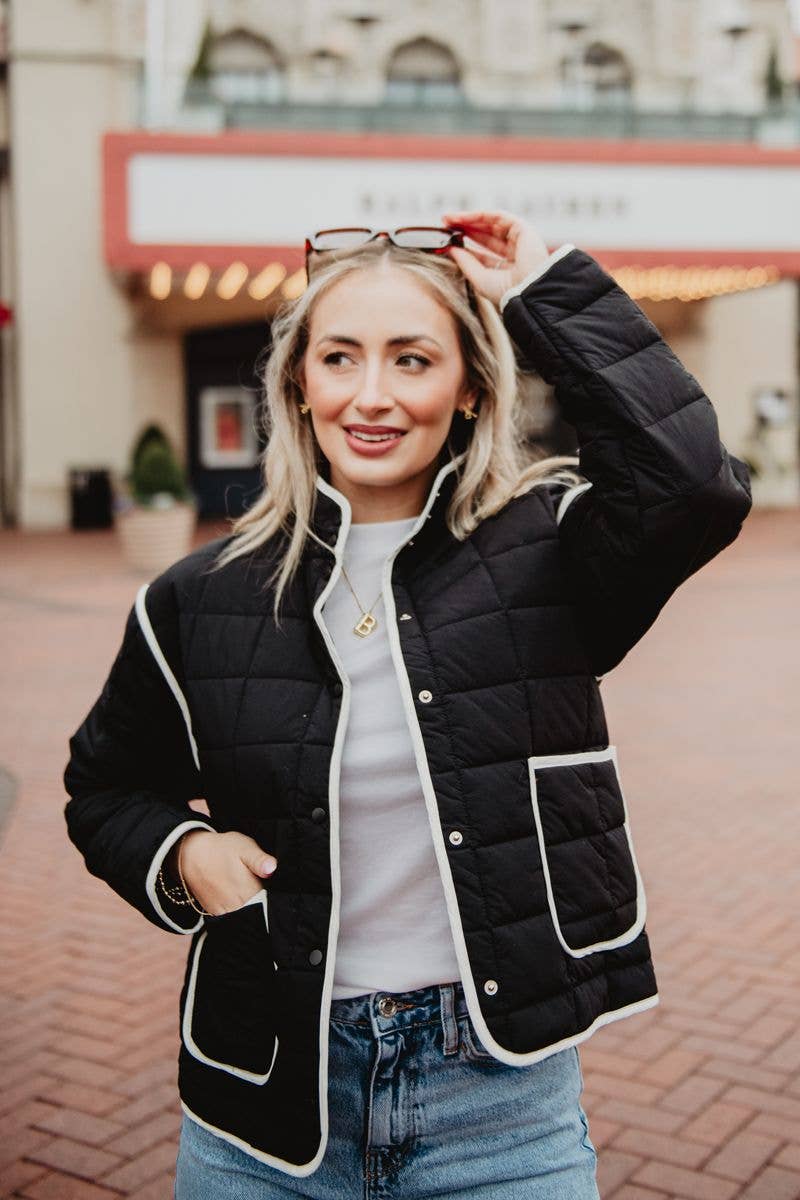 Black Quilted Trim Jacket Women's