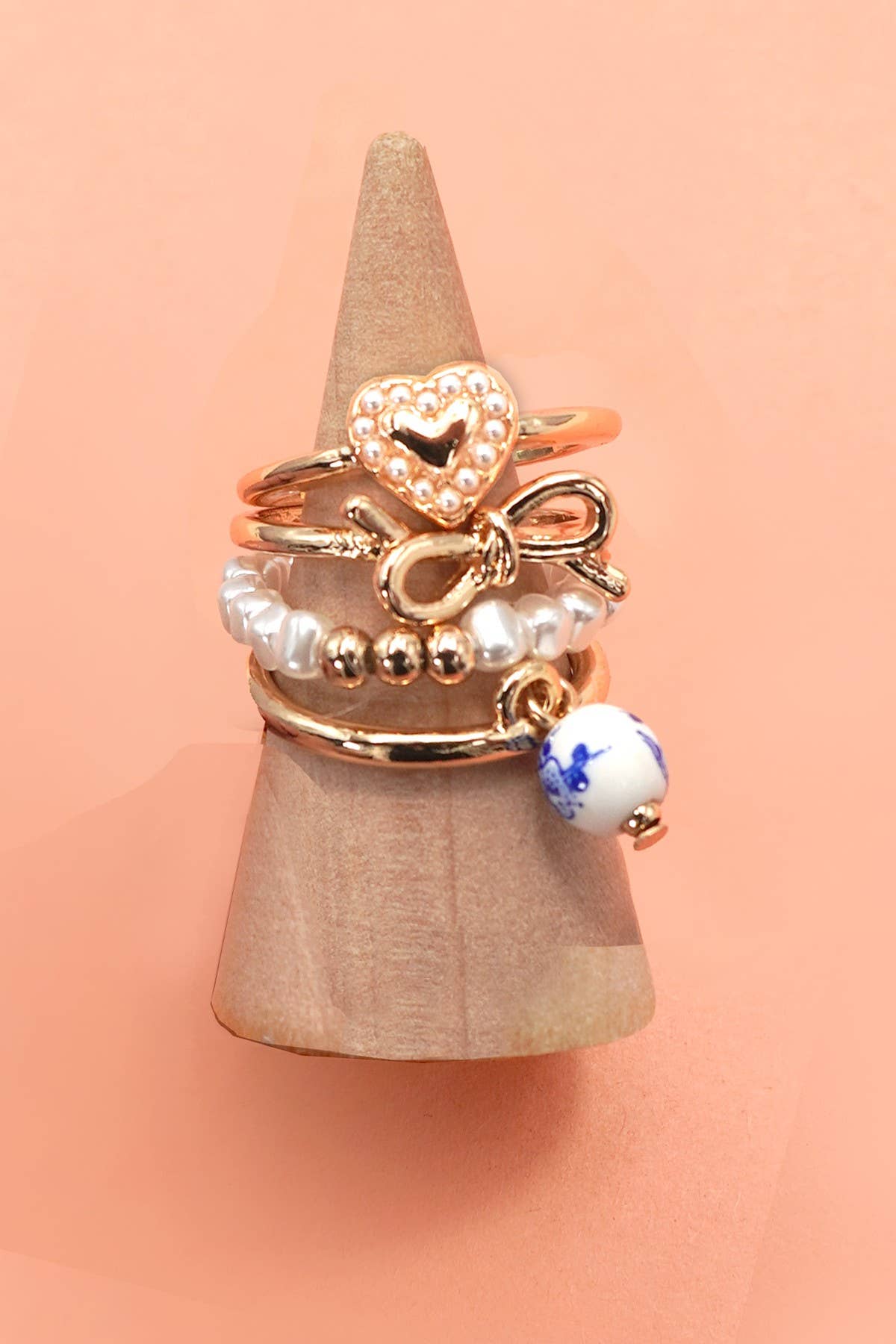 LAYERED MULTI CHERRY PORCELAIN STACKABLE RING SET | 80R055
