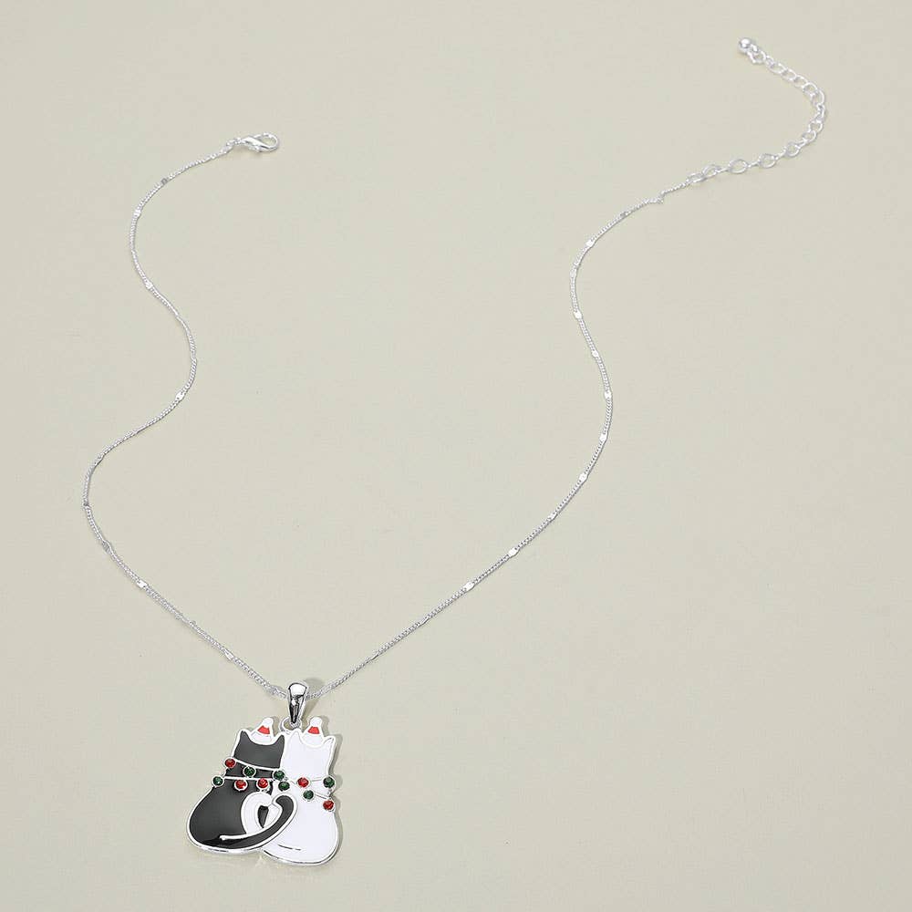 Holiday Cat Couple Pendant Necklace