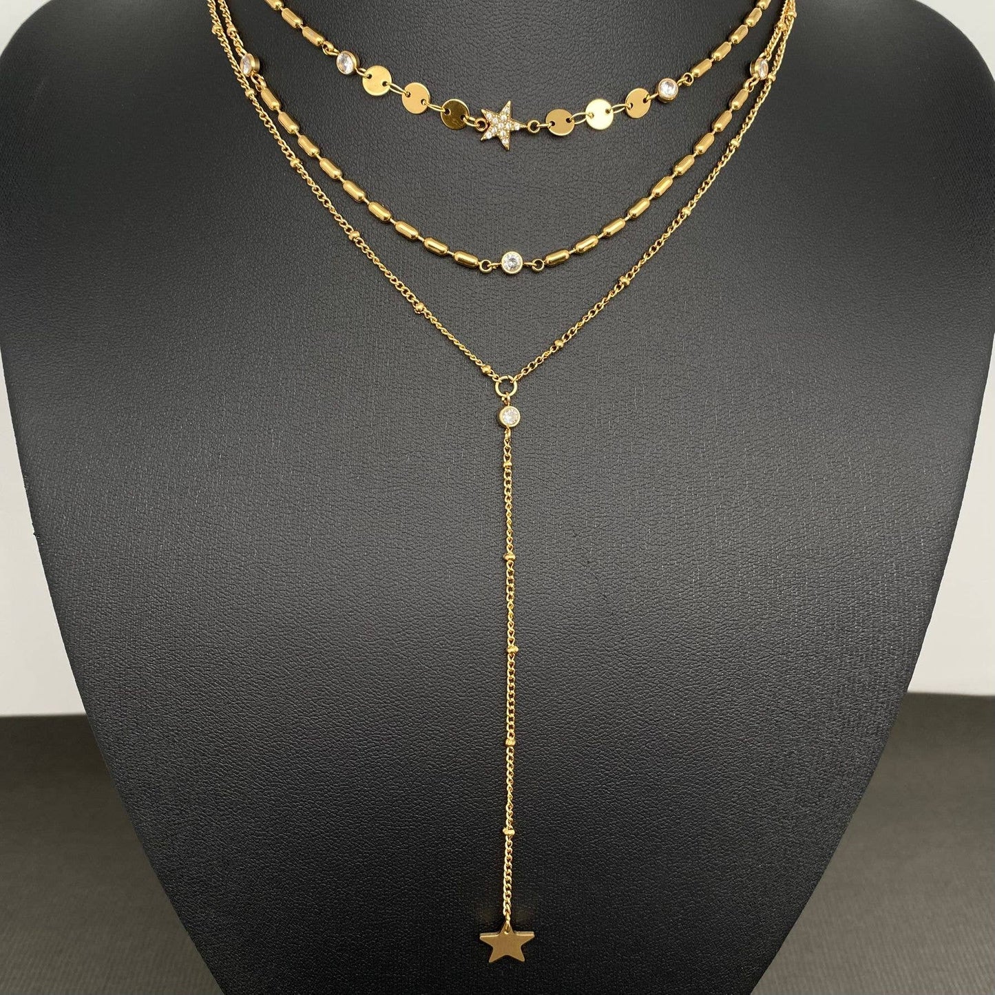 M17. Star Charm 18K Gold Plated 3-layer Necklace