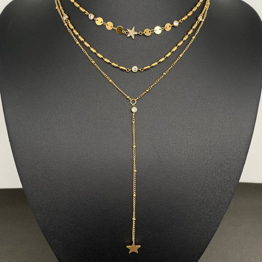 M17. Star Charm 18K Gold Plated 3-layer Necklace