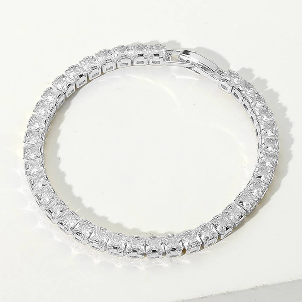 Square CZ Stone Tennis Chain Evening Bracelet