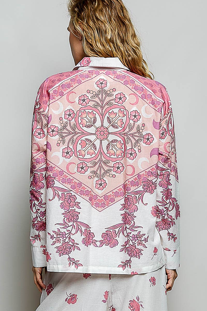 Vintage Floral Block Print Button-Down Shirt