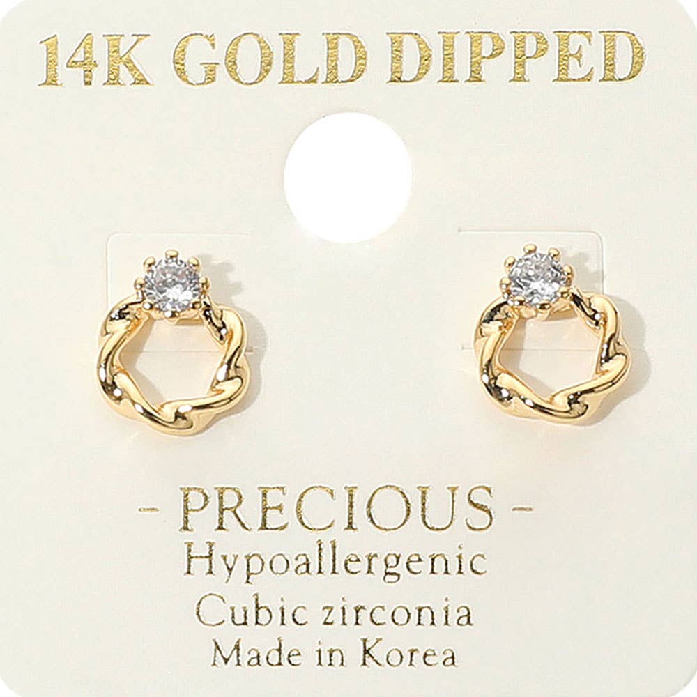 14K Gold Dipped Hypoallergenic CZ Stone Accent Twisted Knot Stud Earrings