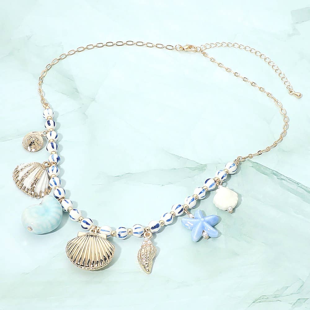 J12. Ocean Inspired Pendant Coastal Charm Beaded Necklace