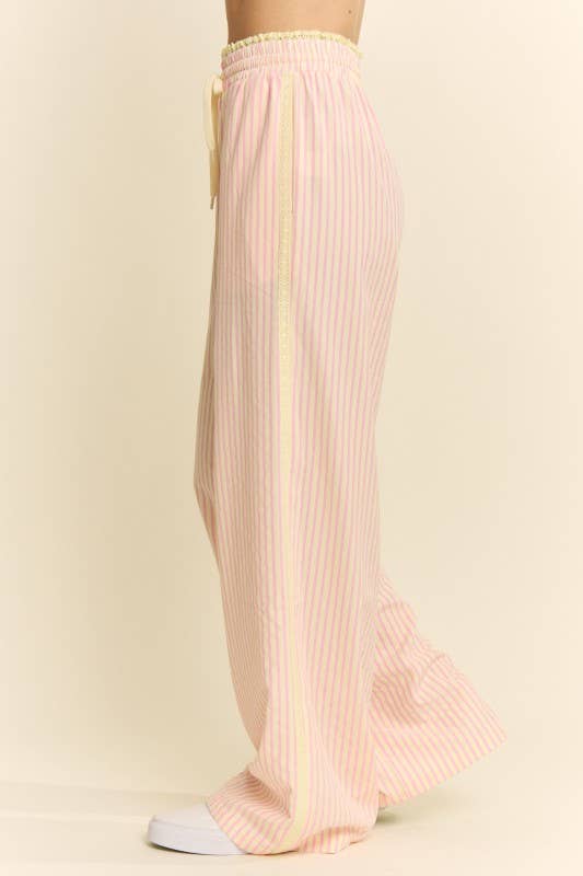 STRIPE LACE TRIM WIDE LEG PANTS