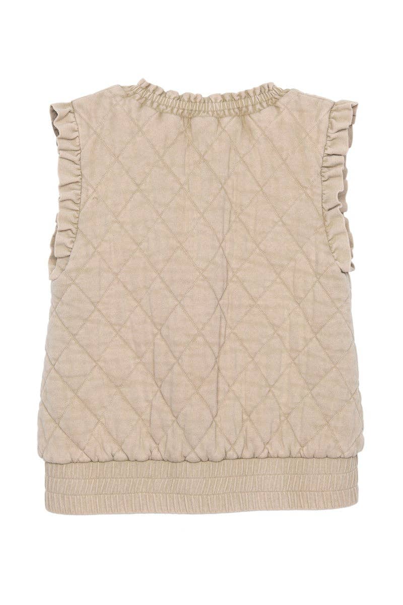 Garment Washed Quilted Ruffle Sleeve Vests
