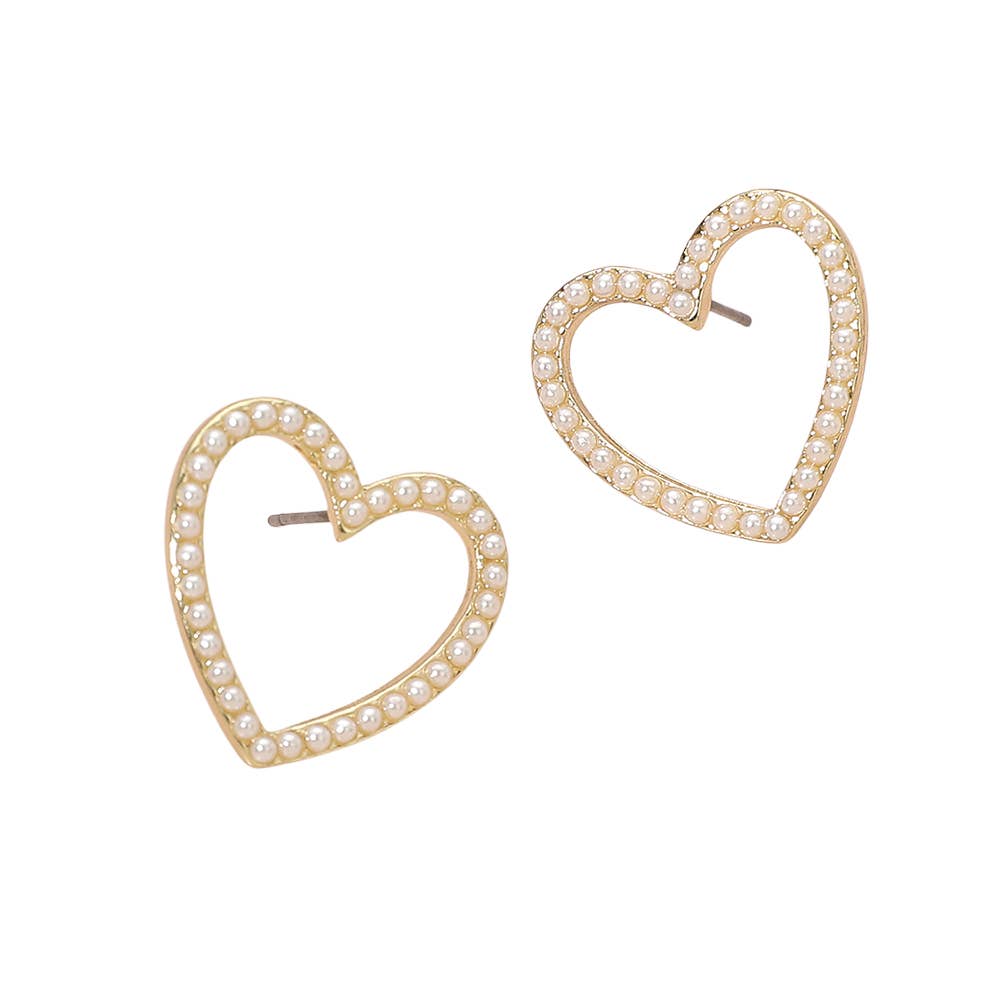 Pearl Trim Open Heart Stud Earrings