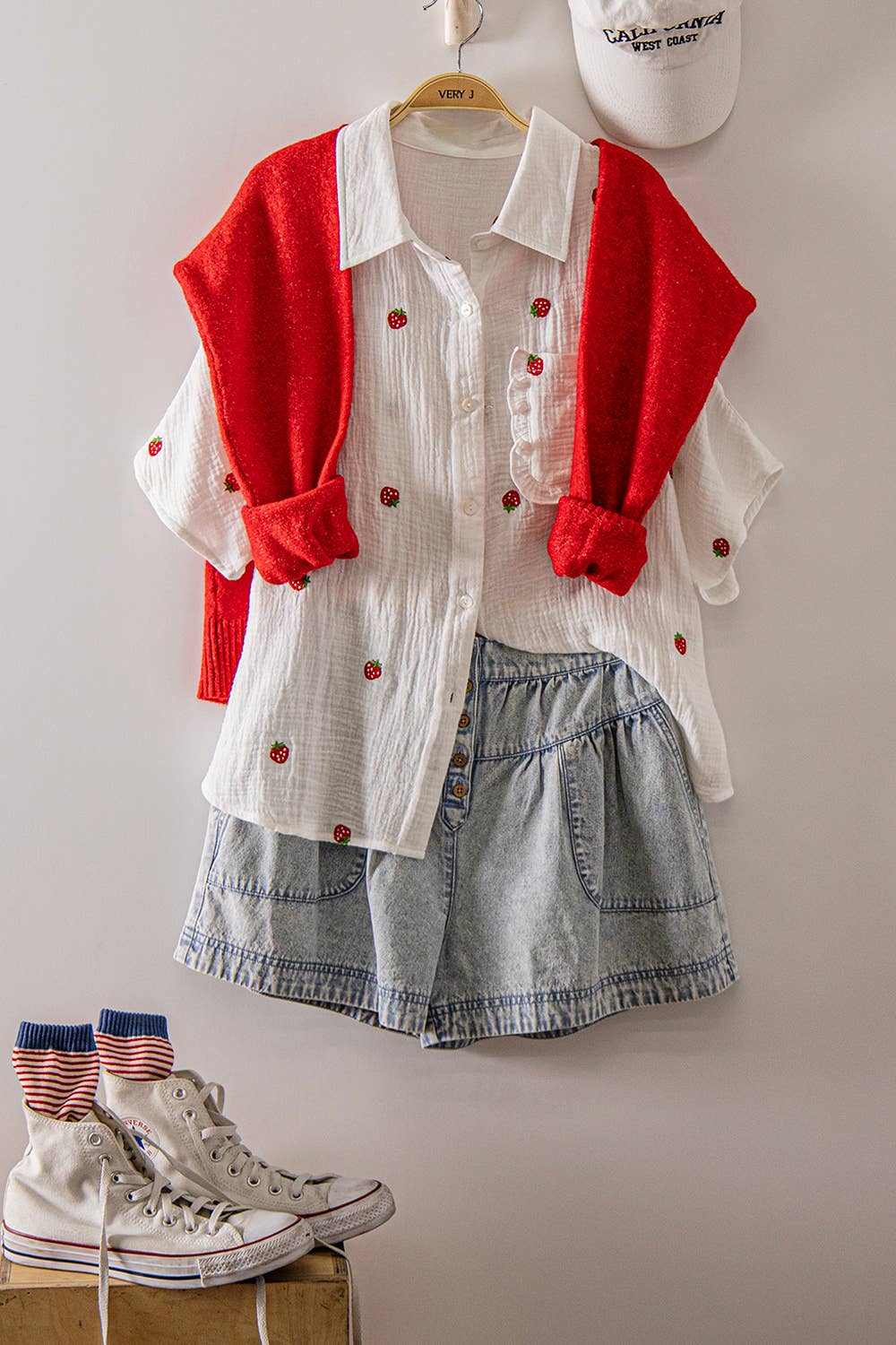 MFruit Embroidery Oversized Gauze Shirt Top