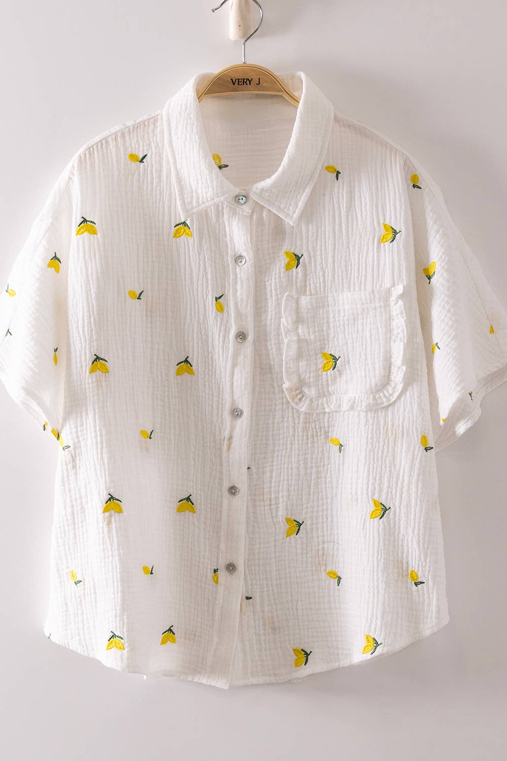 MFruit Embroidery Oversized Gauze Shirt Top