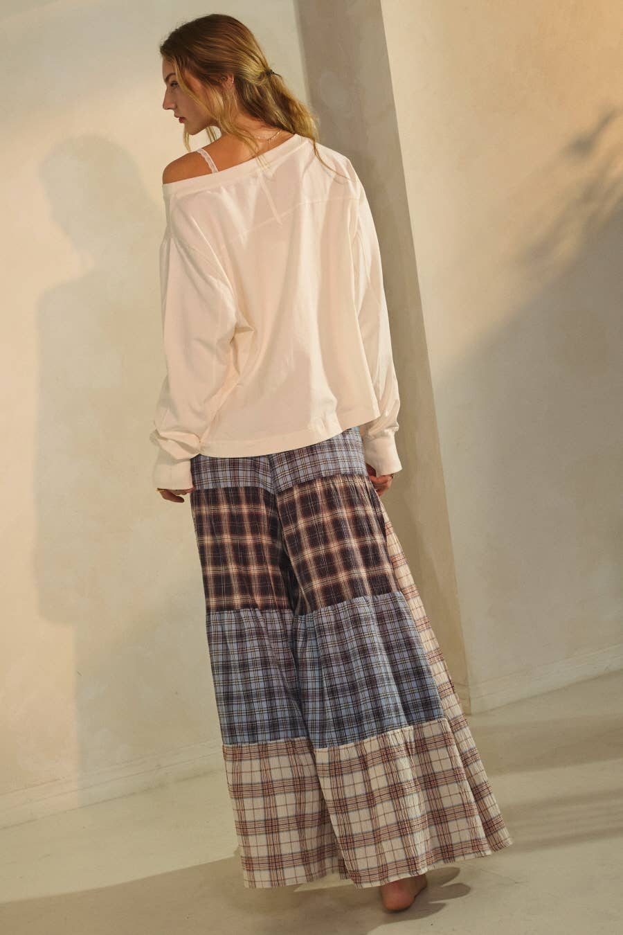 Relaxed Patchwork Pants: Taupe Combo / S