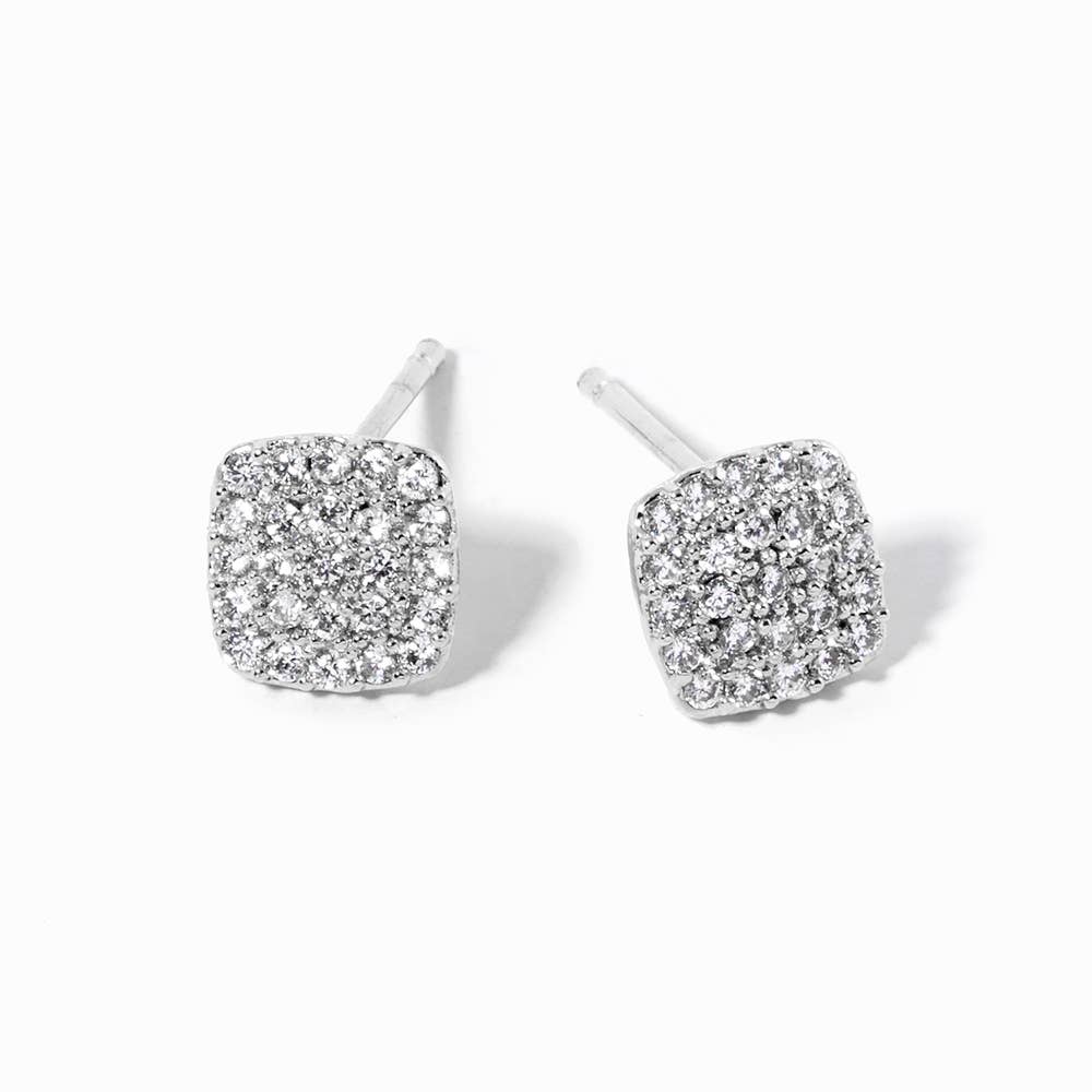 Gold Dipped CZ Stone Paved Square Stud Earrings