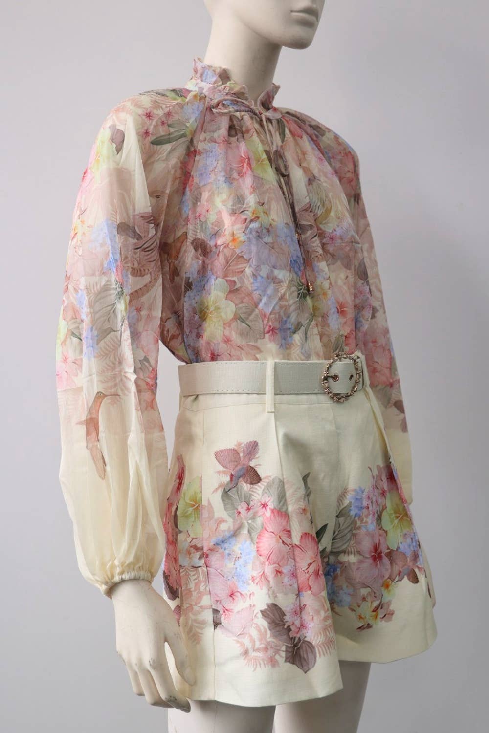 Tropical Floral Blouse and Shorts Set