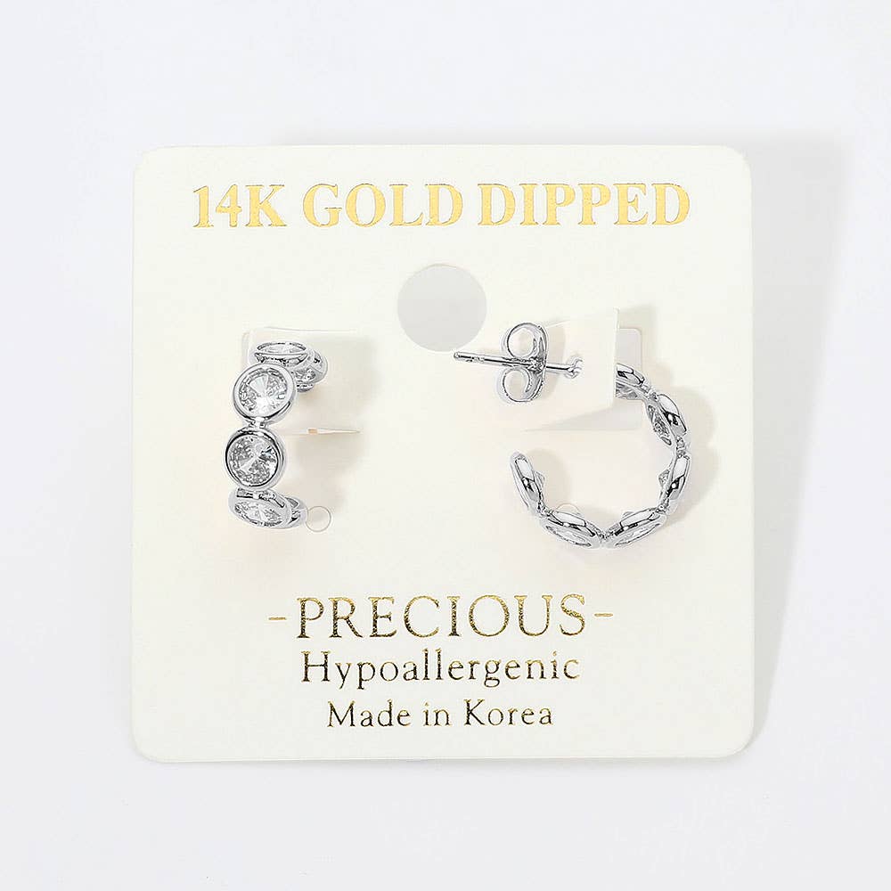 J7. 14K Gold Dipped Hypoallergenic Round CZ Bezel Around Mini Hoop Earrings