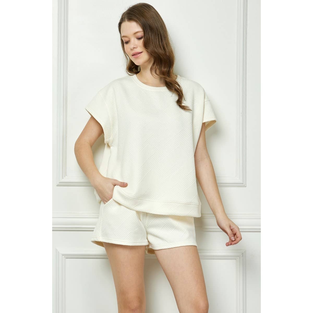 Patterned French Terry Short Sleeve Top