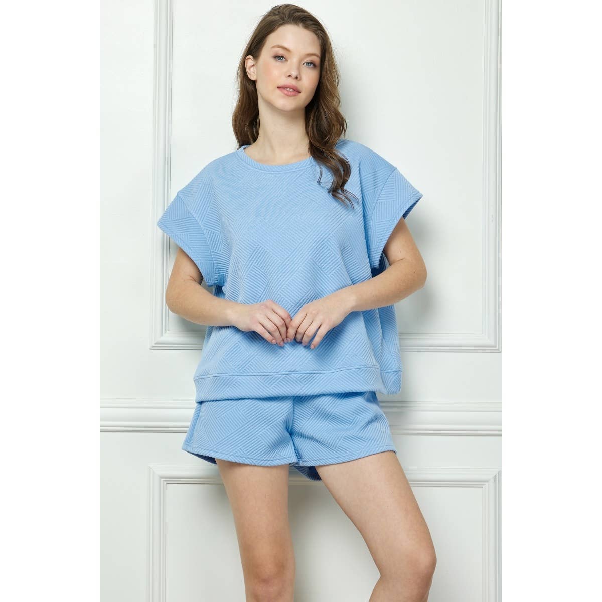 Patterned French Terry Short Sleeve Top