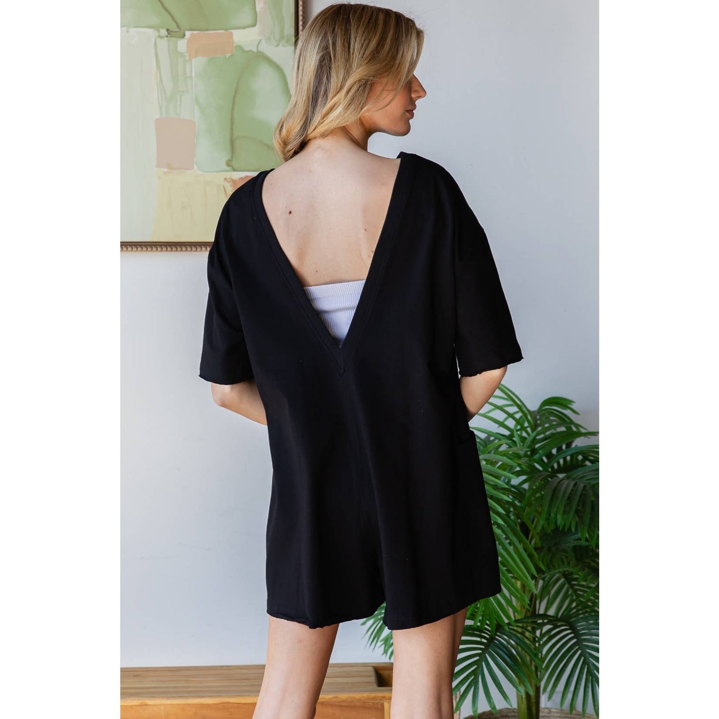Short Sleeve Knit Open Back Romper