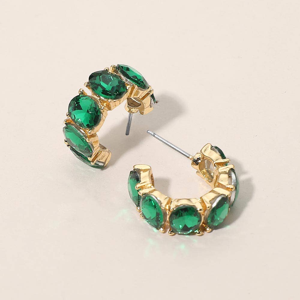 J8. Oval Stone Cluster Hoop Earrings