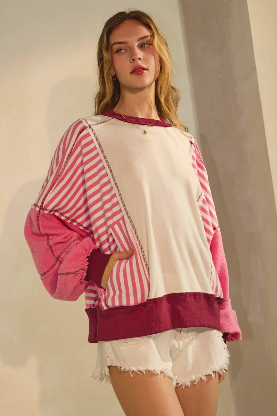 Polar Fleece Color Block Sweatshirt: Mint Combo / L