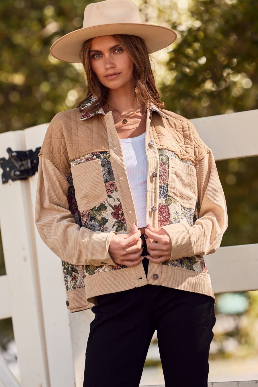 Colorblock Patchwork Jacket: Taupe Multi / L