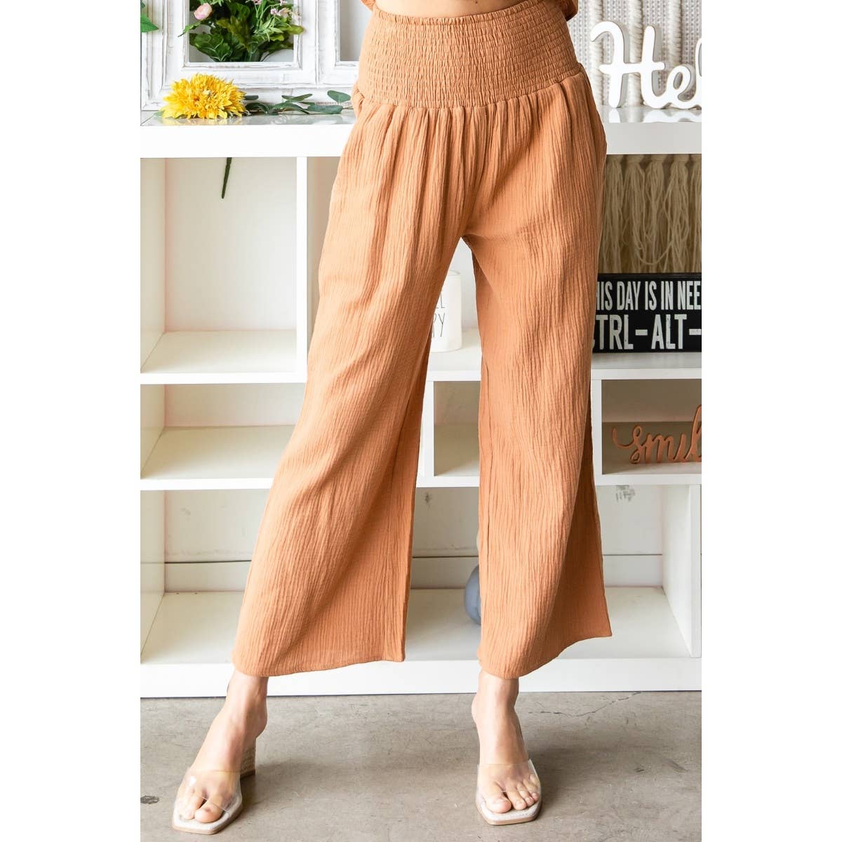 Ruffle Sleeve Linen feel Top and Pants Set