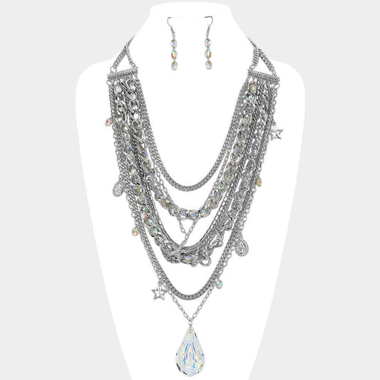 Teardrop Stone Pendant Charm Embellish Statement Necklace