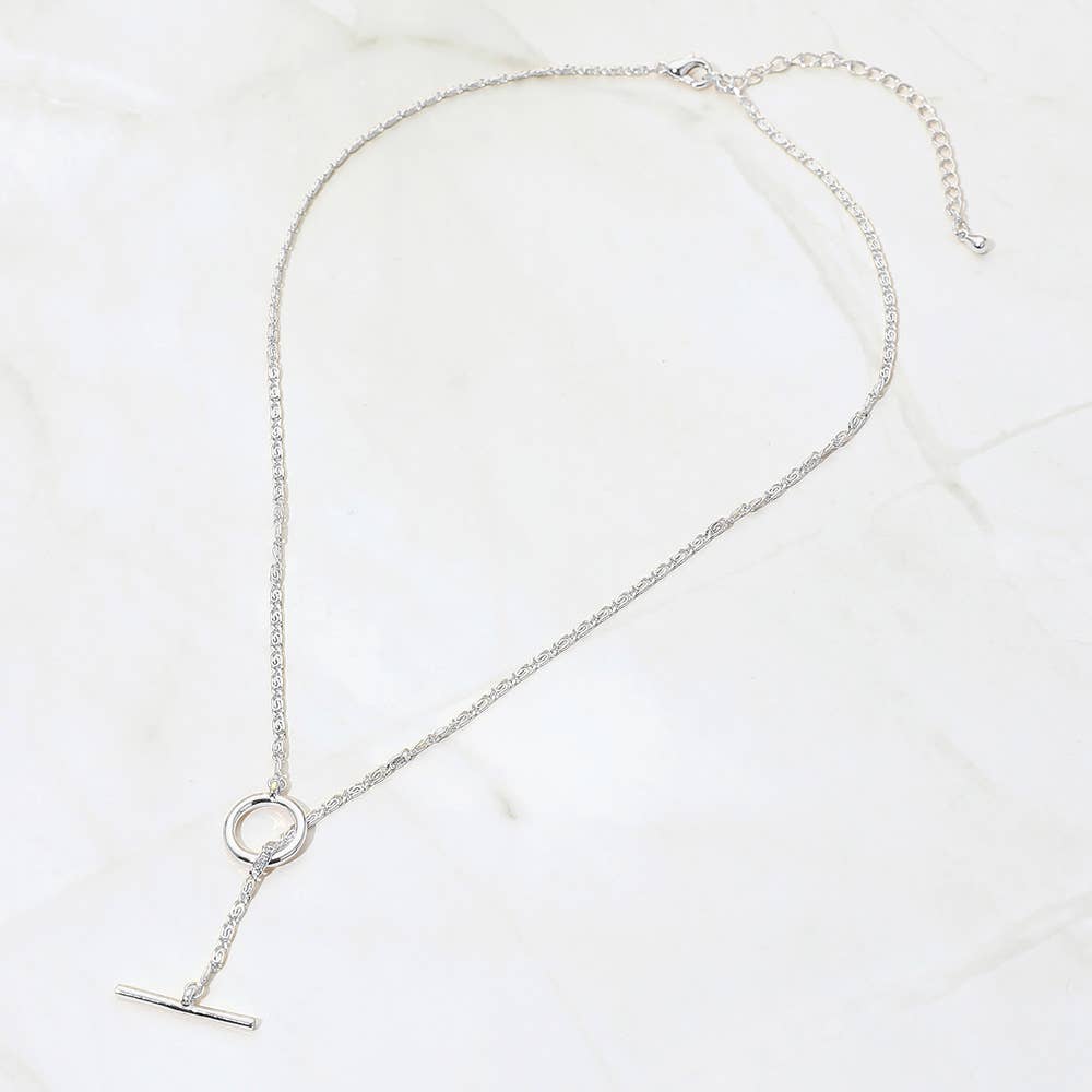 18K Gold Dipped Toggle Pendant Necklace: Rhodium