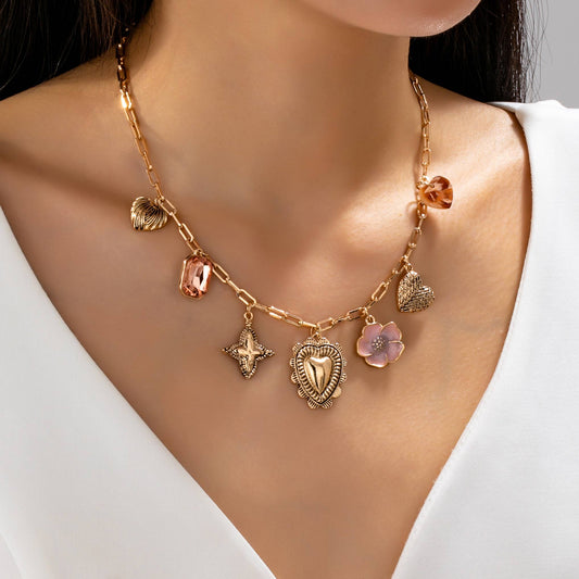 CHARM NECKLACE-HEART FLOWER RHINESTONE CLOVER | 80N92697