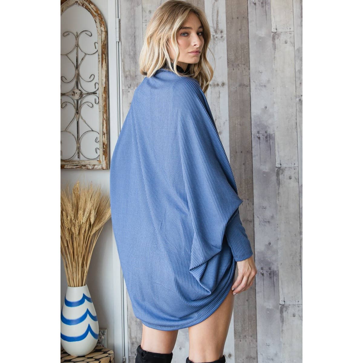 J70802 - Urban Knit Shawl Open Front Cardigan: Olive / M