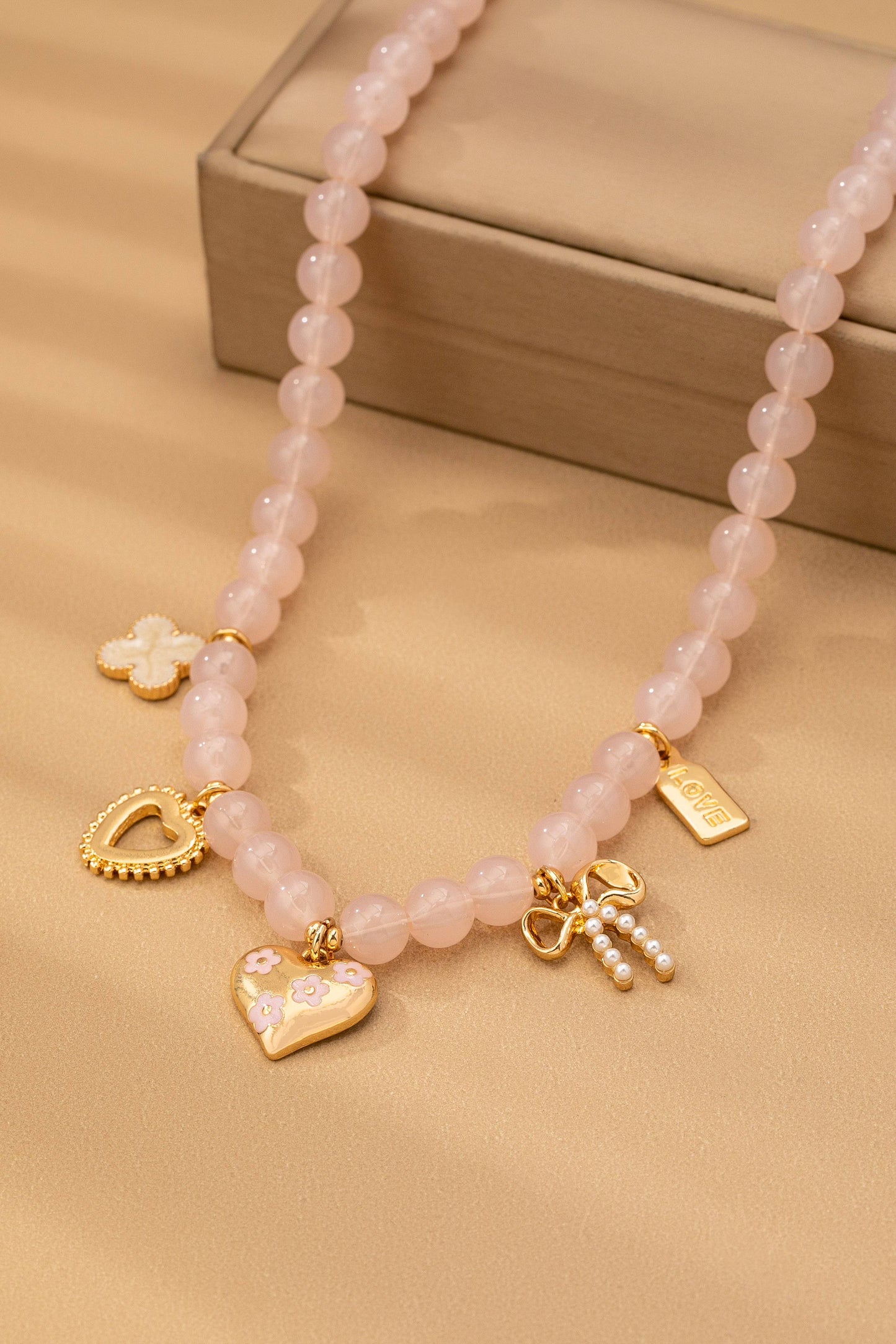 BEADED CHARM NECKLACE-HEART BOW CLOVER | 80N92632