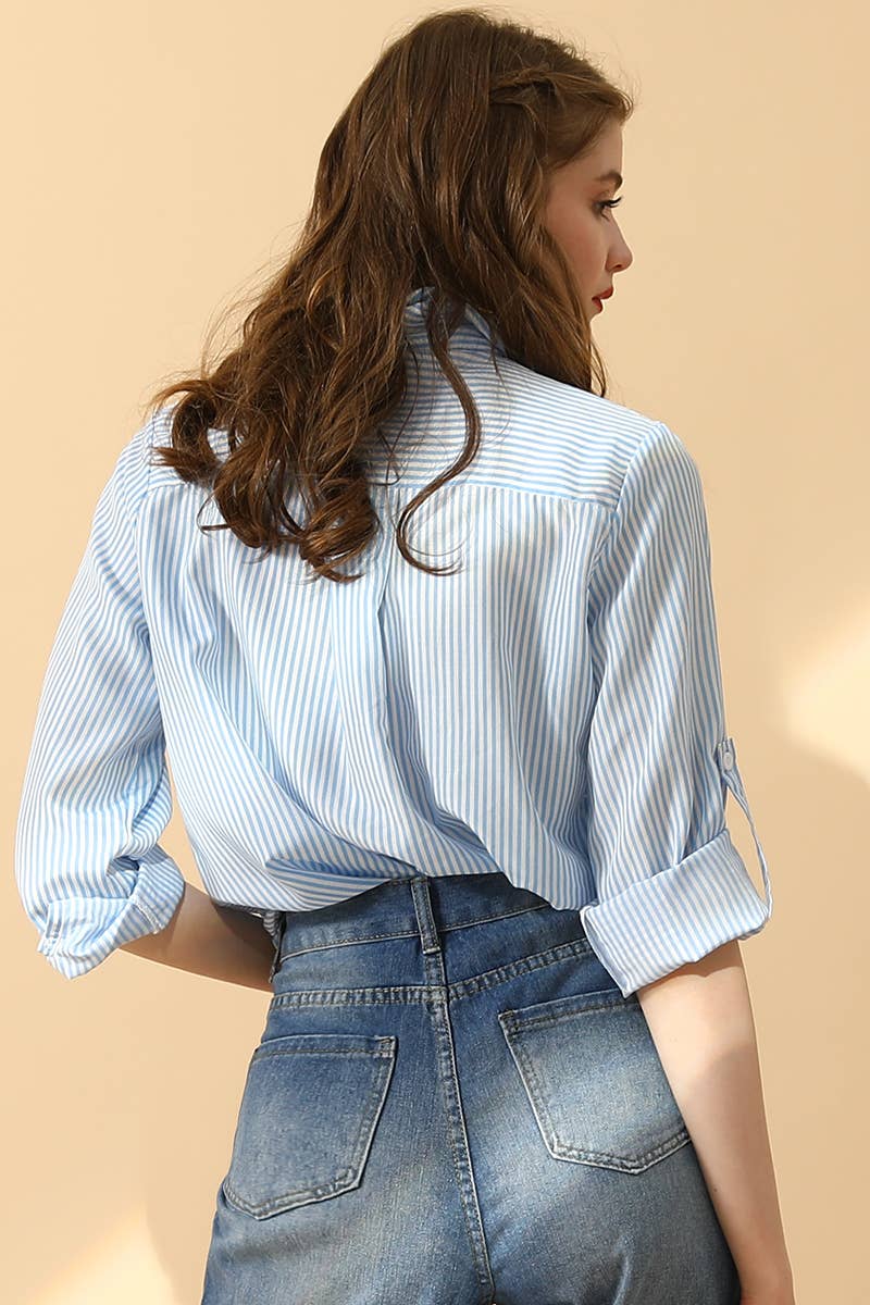 Striped Button Down Long Sleeve Collared Shirts