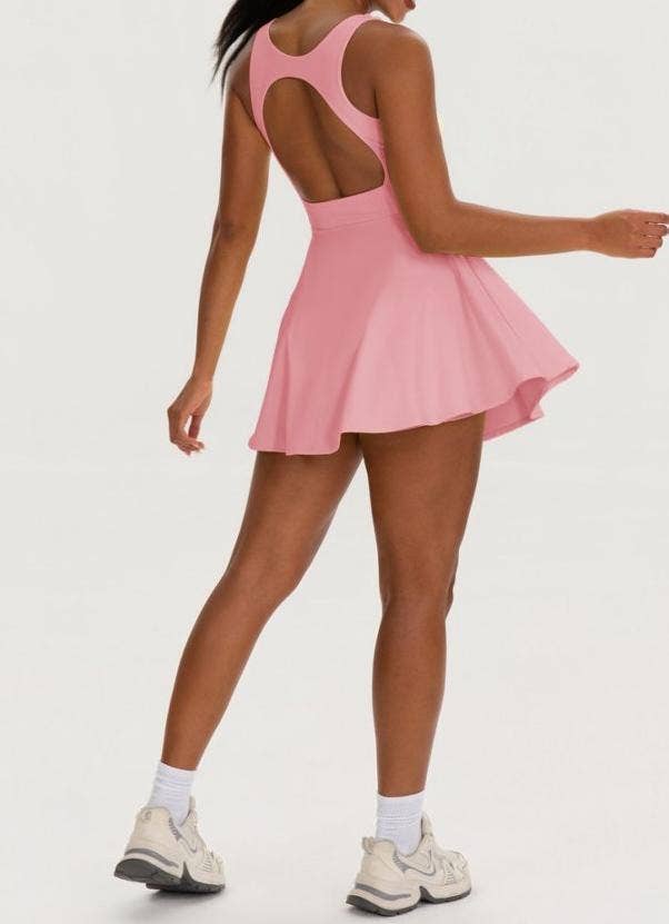 Athletic Tennis Dress Set Built In Shorts Open Back